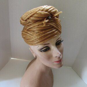 Vintage Marche' Exclusive Hat Caramel Cello Coiled Bee Hive Shape